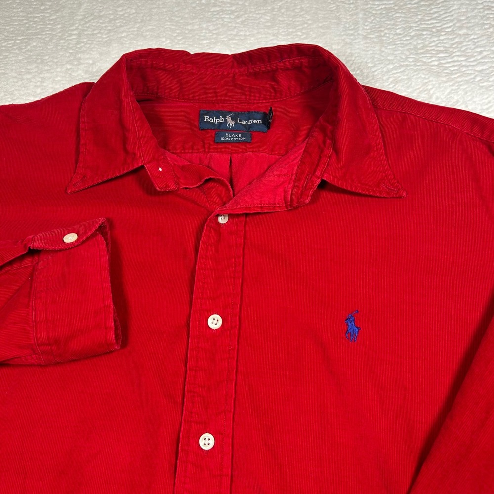 Ralph Lauren Blake Button Down Corduroy Oversized Men XL Red Long Sleeve Shirt